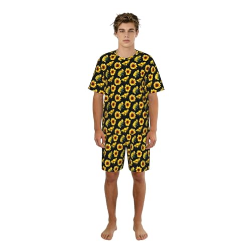Pyjama court homme respirant en tissu léger noir avec motif floral