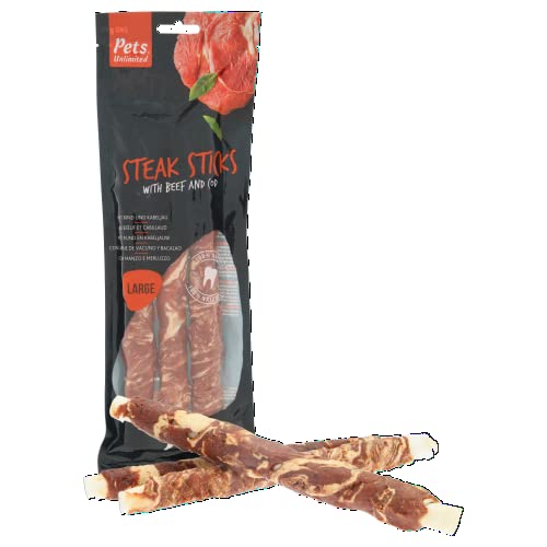 Rosewood Large Steak Sticks for Dogs - Made with Beef and Pollock, Grain Free Chews, High Protein Dog Treats, By Pets Unlimited (240g) - Image 2