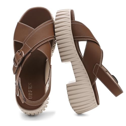 Image of UBFEN Womens Platform Sandals With Arch Support Comfy Walking Wedge Crisscross Band Summer Casual