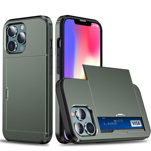 TQmchun iPhone 13 Mini Hülle mit Kartenfach, olivgrün, doppellagig, verstellbares Band