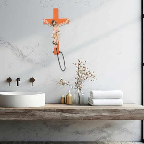 Cruz de resina Jesús artesanía sacra de alta fidelidad con acabado madera 3
