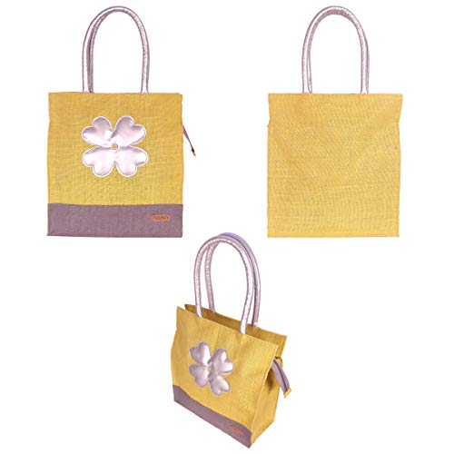 Image of Foonty Exclusive Sunflower Daily Use Jute Lunch Bag(Yellow,FFFWB6015C)