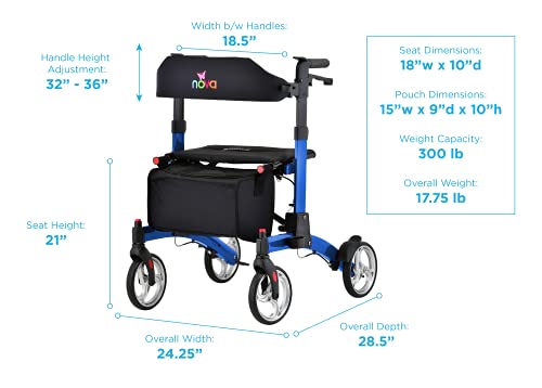 NOVA Medical Products Monarch Adventure Rollator Walker, Large All Terrain 8” Wheels, Ultra Compact & Foldable, Free Standing When Folded, Great for Travel, Comes with Cane Holder, Blue, (4329BL) - Image 5