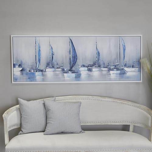 Deco 79 Canvas Sail Boat Framed Wall Art with White Frame, 65" x 2" x 24", Blue by Deco 79 - Image 3