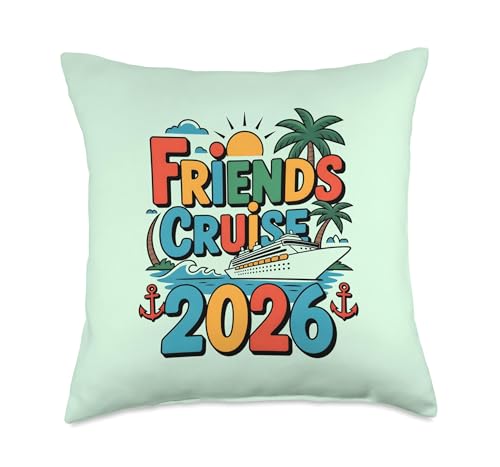 Friends Cruise 2026 Group Vacation Tropical Boat Travel Throw Pillow