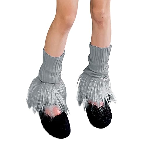 Women Leg Warmer Girls Faux Fur Trim Knitted Leg Cover Lolita Winter Warm Long Socks Furry Boot Cuff