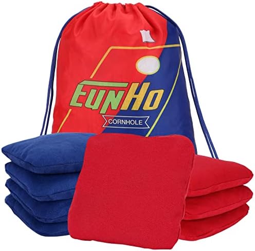 EunHo Dual Sided Cornhole Bags Set of 8 Regulation Professional, Slick and Sticky for Pro Style Corn Hole Games, All Weather Tournament Bean Bags with Carry Bag (Red/Blue)