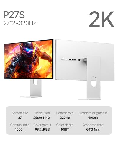 Image of P27S 27 inch 2k 320Hz Glossy Gaming Monitor, IPS Panel, 10-Bit Color, 99% sRGB, 98% DCI-P3, 1ms, VRR, HDR, Eye Care (Minimalist - with Stand x2)
