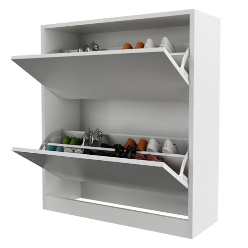 Ceredeme Shoe Cabinet with 2 Flip Drawers, Shoe Rack Organizer, Shoe Cabinet Storage for Entryway with Adjustable Shelf, Hidden Cabinet for Hallway, Living Room, White 33\" H x 28.7\" W x 10.23\" D
