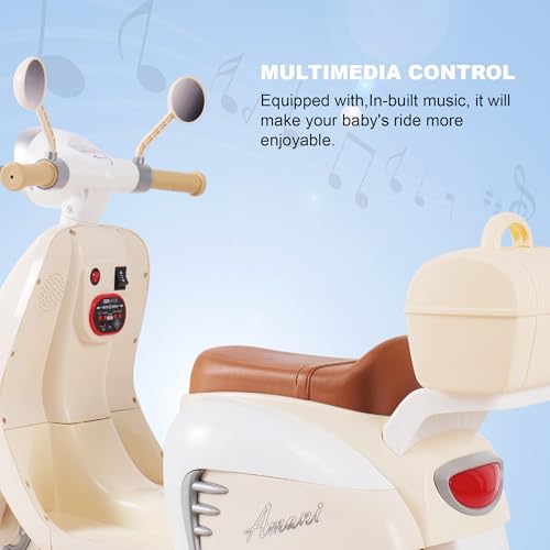 Image of Little Rides Lambretta Scooter | Rechargeable Battery Operated Ride-On Bike for Kids | Ages 2 to 5 Years | Premium Ride-On Toy Bike for Toddlers - Children - (Cream)