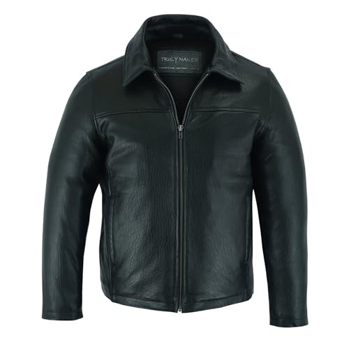 Daniel Smart Mens Motorcycle Leather Jacket Lambskin Leather Jacket for Men with Shirt style Collar & Multipurpose Pockets