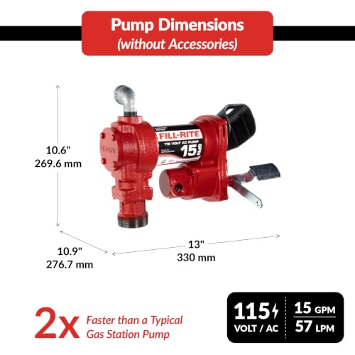 Image of Fill-Rite FR610HAF 115V 15 GPM Fuel Transfer Pump w /Discharge Hose, Automatic Nozzle, and 10-Micron Particulate Fuel Filter Kit | Gasoline, Diesel, Kerosene, Ethanol & Methanol Blends & Biodiesel