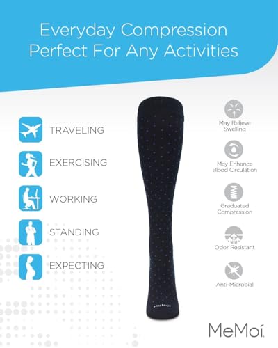 Image of MeMoi Wellfit Unisex Multi-Striped Cotton Blend 15-20mmHg Graduated Compression Socks