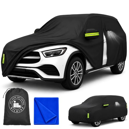Image of Car Cover All Weather Custom Fit for Mercedes GLC Waterproof 10 Layers 210T Full Cover Universal Heavy Duty Sun UV Rain Hail Protection with Driver Door Zipper Breathable Vents.
