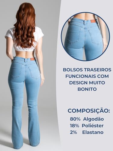 Calça Jeans Feminina Sawary Boca de Sino Flare Boot Cut Lycra Elastano Confortável Moda Feminina Rou