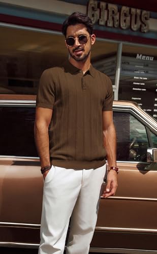 PJ PAUL JONES Mens Polo Shirts Short Sleeve Textured Knit Polo Shirt Ribbed Casual Golf Shirts2