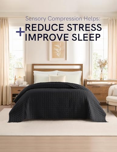 Image of YnM Exclusive 50 lbs Weighted Blanket, Extra Heavy Cotton Bed Blanket for Two Persons, Ideal for Queen or King Bed (88x104 Inches, 50 Pounds, Black)
