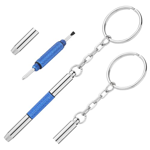 Nogeqi 2 Pack 3-in-1 Mini Eyeglasses Screwdriver Keychain, Precision Compact Glasses Screwdriver Tightening Kit for Eyeglass, Watches, Electronics & Jewelry, Flat Head, Phillips, Hex (Blue)