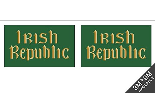 Flagtex Easter Rising (Irish Republic) Horizontal Fabric Bunting – 3m with 10 Flags – Fabric for Indoor & Outdoor Use – String Flags Banners 1916 Irish Republican Historical
