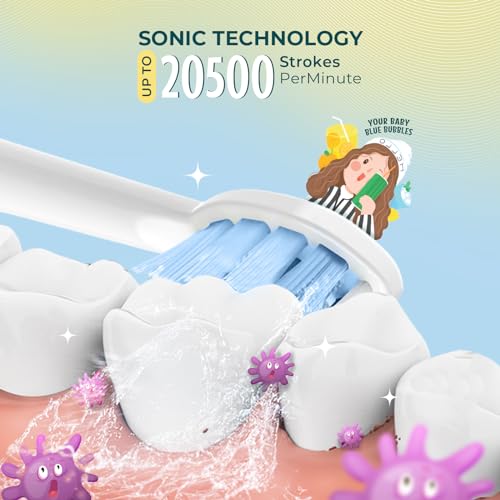 Image of beatXP Jiggle Sonic Electric Toothbrush for Kids with 2 Brush Heads & 3 Cleaning Modes | Rechargeable Electric Toothbrush | 20500 strokes /min with Long Battery Life (Baby Blue)