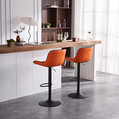 Younike Bar Stools Set Of 2 Swivel Barstools Pu Leather Adjustable Counter Stools Cushioned High Backrest, Orange, 3-5 Mins To Assemble, Loads 300Lbs #TOP7