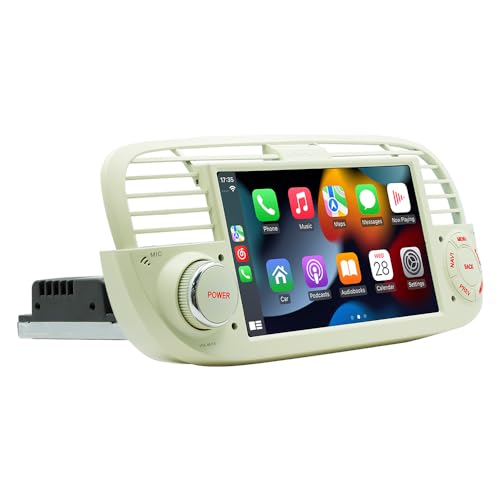 Automodz for Fiat 500 Wireless Carplay Android Car Stereo 2007-2015 with Android Auto 7 Touch Screen Car Radio Bluetooth with Sat Nav WiFi USB SWC RCA FM RDS Rear View Camera for Fiat 500 2007-2015
