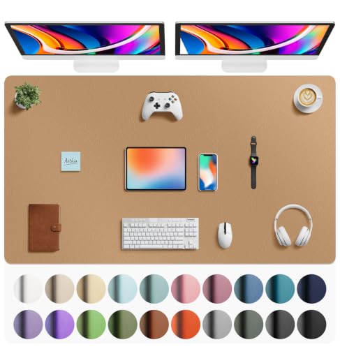 Image of Aothia Faux Leather Desk Mat Mouse Pad, 63 inch x 24 inch, Khaki