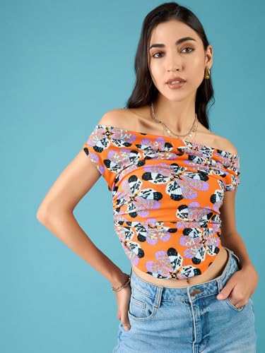 Image of Uptownie Women Top | Stretchable Cowl Neck Ruched Design | Sleeveless & Knitted Fabric for Casual Soft & Comfortable