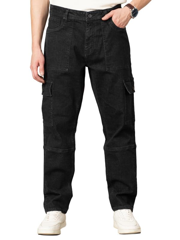 The Pant Project Relaxed Fit Stretchable Denim Cargo Jeans for Men | Mens Stylish Denim Cotton Jeans