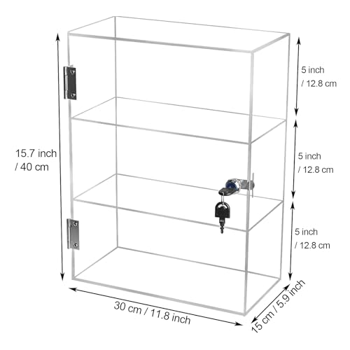 Choowin 3 Shelf Acrylic Display Case with Lock Key, Clear Locking Display Case Showcase Cabinet with Fixed Shelves - Safe Storage for Collectibles Labubu, 11.8x5.9x15.7 inch - Thumbnail 3