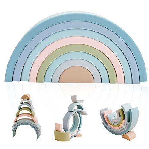 Image of Macabaka Silicone Rainbow Stacking Toy Color Sorting Toys 8 Pcs Stacking Game Rainbow Stacker Shape Matching Learning Montessori Toy Early Development Gift