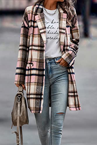 PRETTYGARDEN Women Plaid Shacket Jacket Trendy Fall Casual Button Wool Blend Tartan Trench Coat Winter Clothing with Pockets