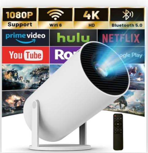 جهاز عرض صغير الترا اتش دي برو بلس مطور جديد مع واي فاي وبلوتوث وتطبيقات مدمجة، جهاز عرض ذكي محمول مع دوران 180 درجة، كيستون تلقائي، يدعم 4K، متوافق مع HDMI/USB/تي في ستيك/الهاتف/اللاب توب