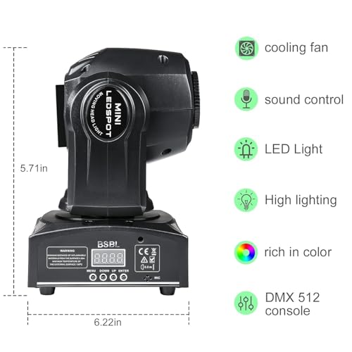 Image of Led Moving Corded Electric Head Light 30W Dj Lights Stage Lighting with 8 GOBO 15 Color by DMX and Sound Activated Control Spotlight for Disco Party Wedding Church Live Show Ktv Club.., Black
