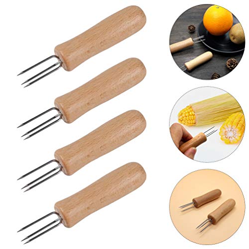 Cabilock 8 peças Espetos de aço inoxidável para churrasco com cabo de madeira, garfos de churrasco,