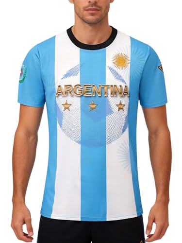 Argentina Football Jerseys for Men Sports Training Jerseys Tops Flag Team Fans Football T-Shirts Stripes L