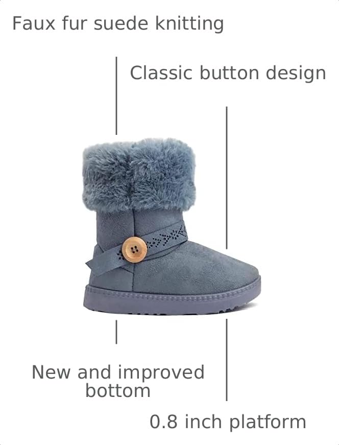 Image of REDVOLUTION Kids Boots Toddler Girls Cute 2 Buttons || Rhinestone Faux Fur Suede Knitting Shoe (Toddler 8, 365 grey)