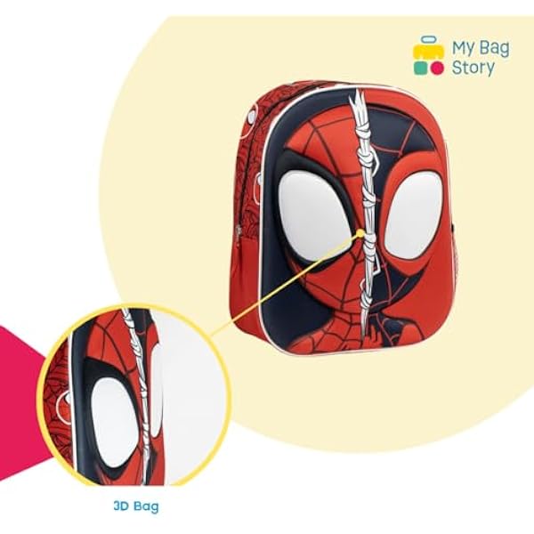 mybagstory Рюкзак Spidey 3D — детский, 31 x 25 x 10 см — рельефный рисунок — 1 карман на молнии + сетчатый карман — регулируемые плечевые ремни — рюкзак для детского сада или прогулок
