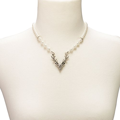 Bavarian Pearl Necklace with Deer Pendant (ivory-white) - Traditional German Pendant Necklace, Charivari, Bracelet4