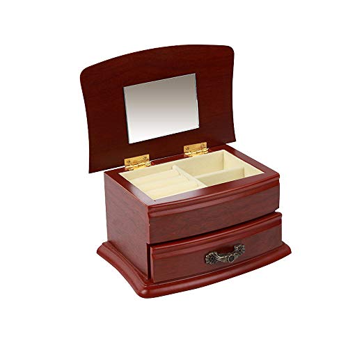 Preisvergleich Produktbild Holz Schmuckkasten Verfeinerung Schmuckschatullen Allzweck Schmuckkoffer Klein Schmuckschränke 2 Ebenen 1 Schubladen Schmuck Aufbewahrungbox für Armbänder Uhren Halskette Ringe Schmuckständer