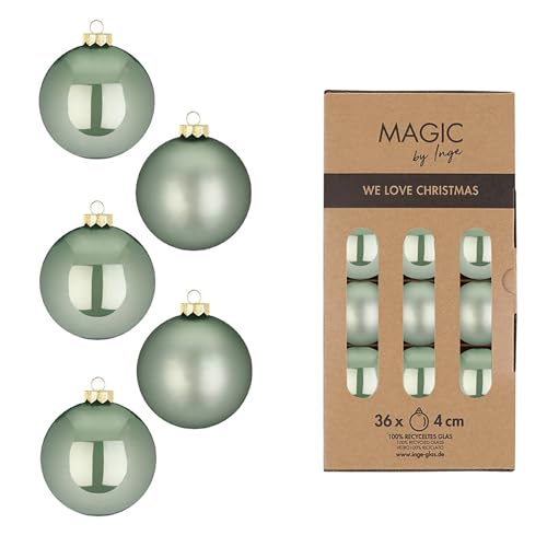 Weihnachtskugeln Glas 4cm 36 Stück - matt & glänzend - Kleine Christbaumkugeln Weihnachtsbaumkugeln für Weihnachten - Christbaumschmuck & Weihnachtsbaumschmuck Salbeigrün - Mild Sage