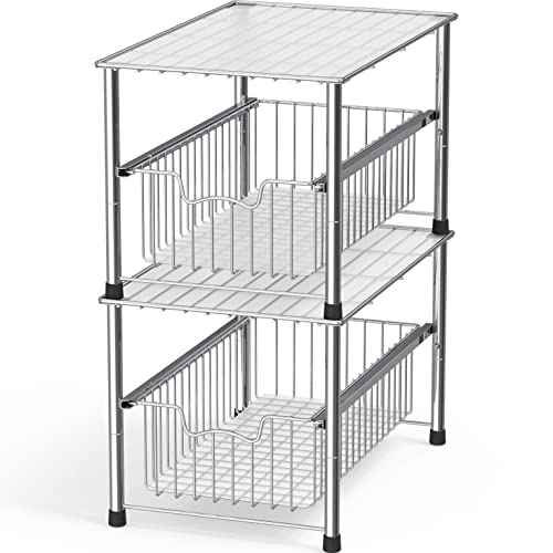 Simplehouseware Stackable Under Sink Cabinet Sliding Basket Organizer Drawer, Chrome #TOP1