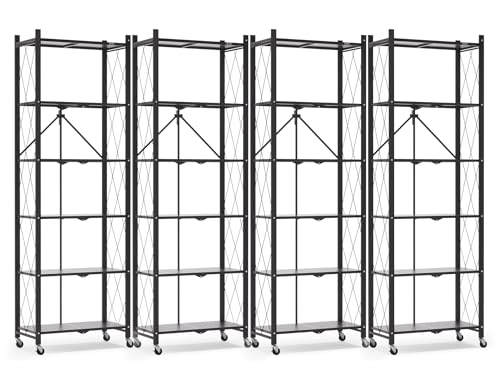 Image of ALANNG 73.6 Inch Folding Bookshelf, 6 Tier Metal Bookcase and Bookshelves | Tall Shelves for Living Room Office Bedroom, Heavy Duty Book Shelve Free Standing Open (Black, 4PACK)