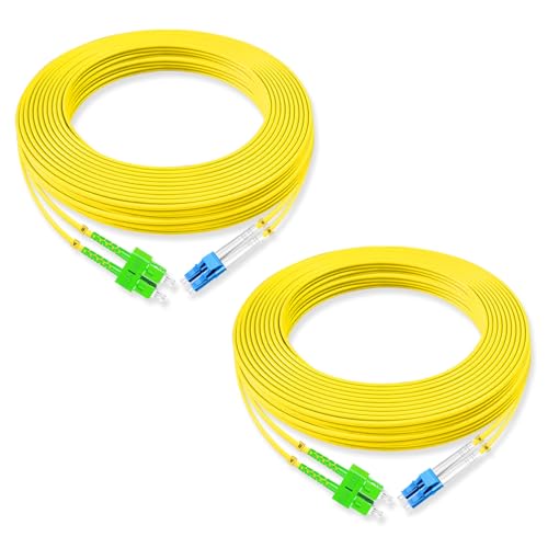 2Pcs 15 Meter Fiber Optic Patch Cord SC APC to LC UPC, Duplex Single Mode Fiber Cable Jumper OS2 G652D 9/125μm, 1310nm/1550nm LSZH 3.0mm