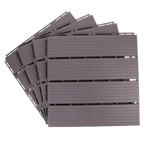 SOPOTUTU 4pcs Balcony Interlocking Floor Tiles Grey Brown Imitation Wood Decking Tiles Self-assemble Outdoor Flooring for Terrace and Home Decor 30x30cm