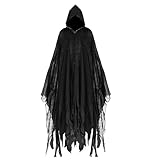 Yunsuelo Halloween Hooded Cloak Grim Reaper Cosplay Costume Medieval Renaissance Cape Gothic Wizard Cape (Black)