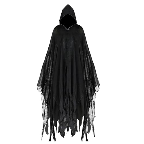 Yunsuelo Halloween Hooded Cloak Grim Reaper Cosplay Costume Medieval Renaissance Cape Gothic Wizard Cape (Black)