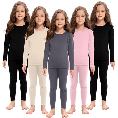 La mejor selección de Conjuntos térmicos para Niña . 42 Silkfly - Juego de 5 ropa interior térmica para niñas, con forro polar, ropa interior de invierno para niños, capa base térmica, parte superior inferior cálida, Negro, gris,...
