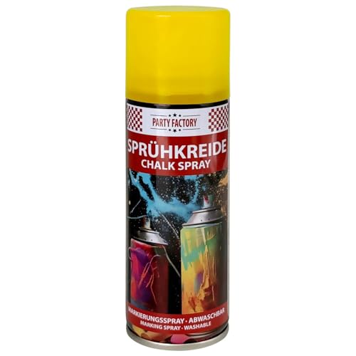 Party Factory Kreidespray Gelb Abwaschbare Sprühkreide für Kinder & Party Wasserlösliche Kreidefarbe für Straßen & Rasen Ungiftige Straßenkreide zum Sprühen Buntes Markierungsspray 100 ml