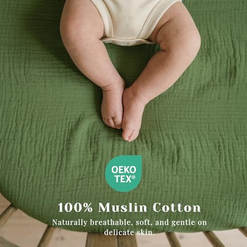 Image of 3 Pack Muslin Bassinet Fitted Sheets for Bedside Sleepers | Soft Cotton Baby Sheet Set Compatible with Baby Delight for Boys and Girls, Dream On Me, AMKE and Other Rectangle Mattresses